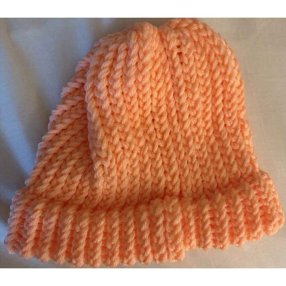 Handmade Kids Orange Knit Beanie Hat Girls Winter Warm Knit Cap